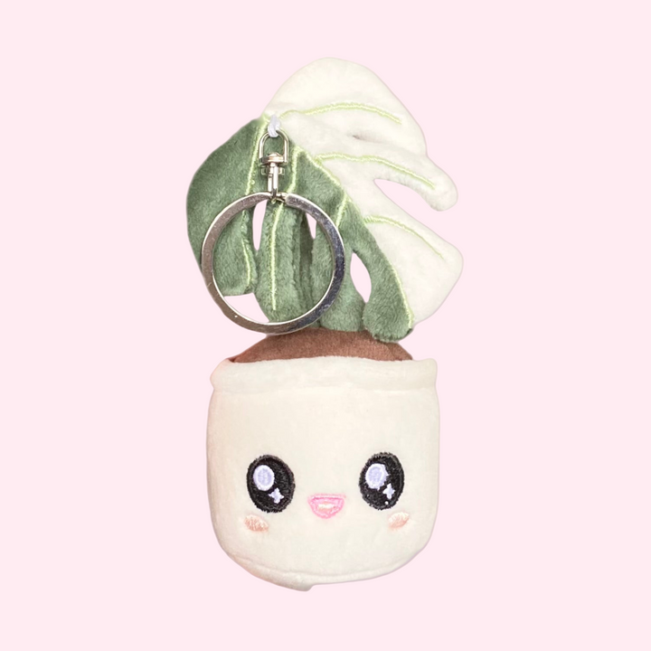 Monstera Deliciosa ‘Albo Variegata’ Plush Keychain – 5″ Houseplant Bag Charm