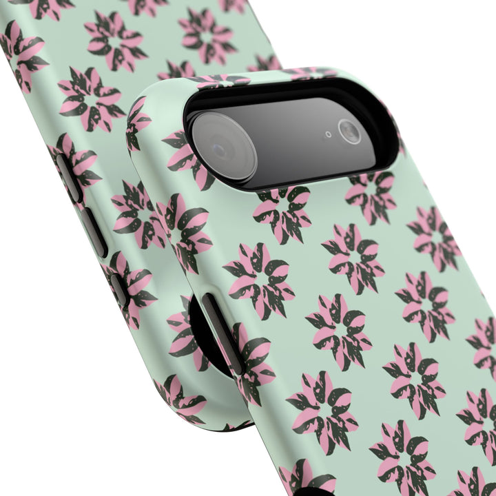 Pink Princess Philodendron Pattern Phone Case – Dual Layer Protective Cover