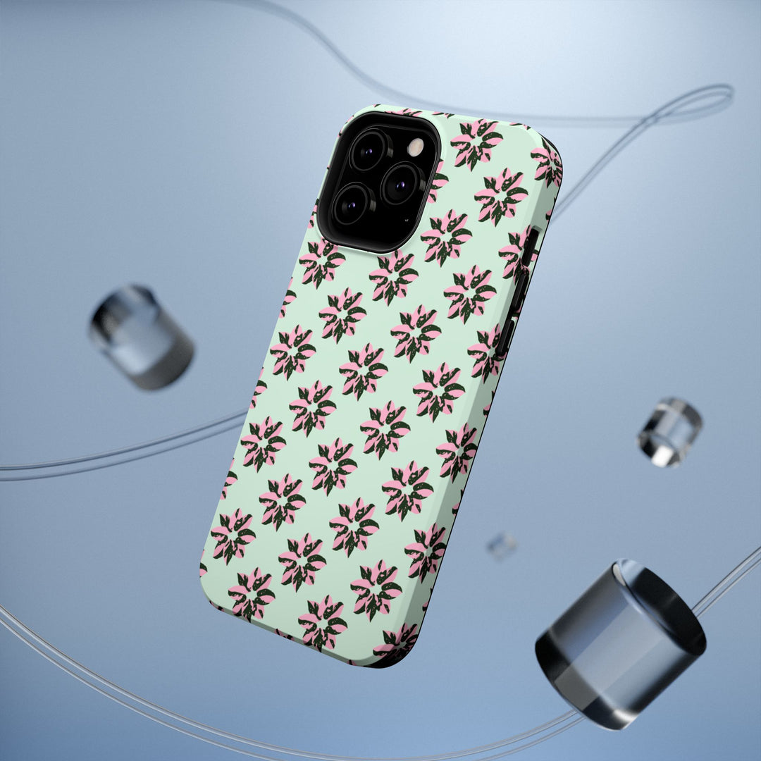 Pink Princess Philodendron Pattern Phone Case – Dual Layer Protective Cover