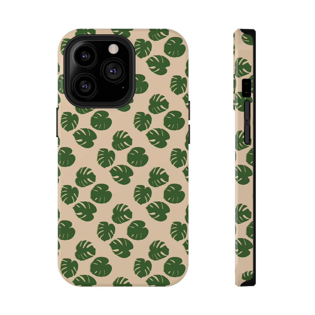 Monstera Pattern Impact-Resistant Phone Case Green Botanical Protective Cover Dual Layer Slim Design