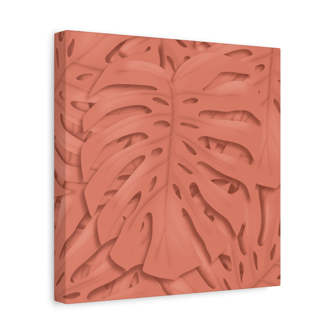 Coral Monstera Canvas Wall Art Matte Stretched 1.25 Inch Modern Botanical Print For Living Rooms