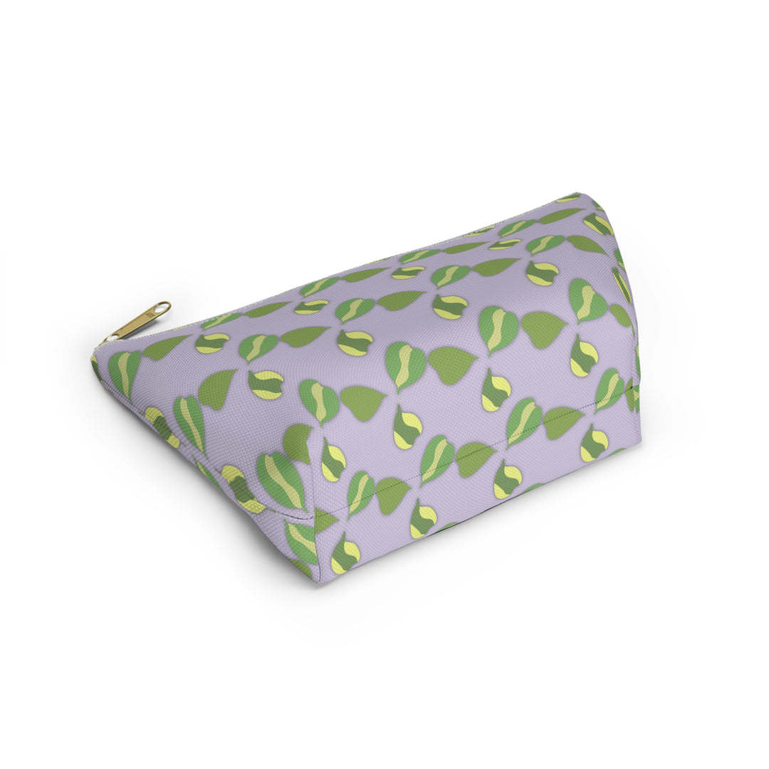 Hoya Kerrii Pattern Accessory Pouch Floral Makeup Bag With T-Bottom Lavender Background Green Leaves