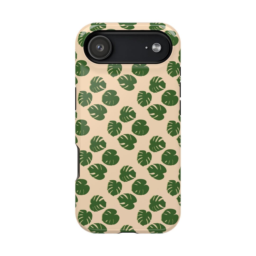 Monstera Pattern Impact-Resistant Phone Case Green Botanical Protective Cover Dual Layer Slim Design