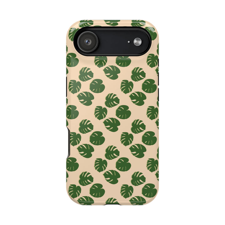 Monstera Pattern Impact-Resistant Phone Case Green Botanical Protective Cover Dual Layer Slim Design