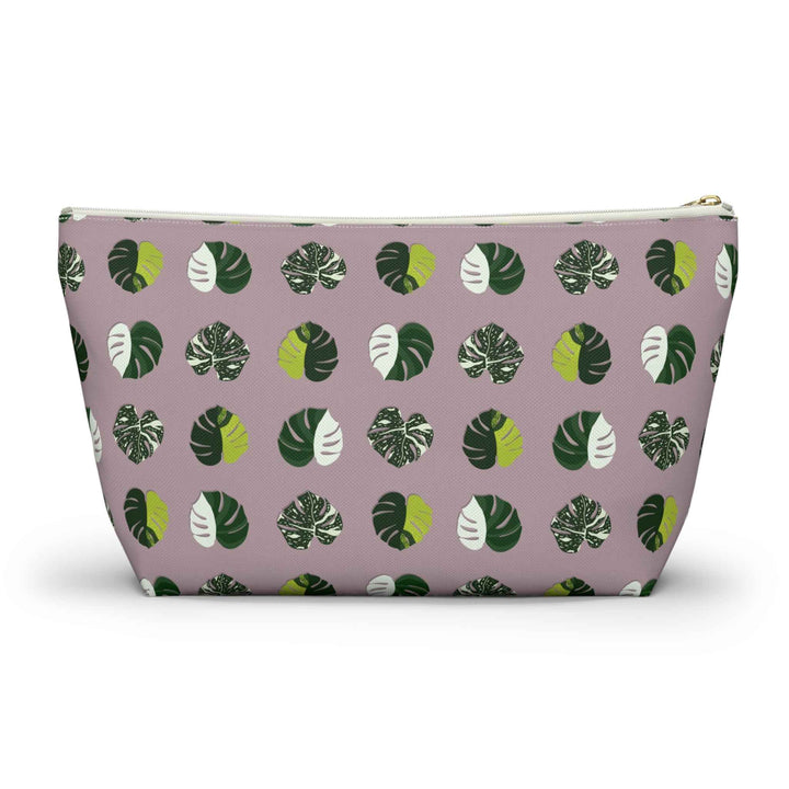 Variegated Monstera Pattern Accessory Pouch – Makeup Bag With T-Bottom