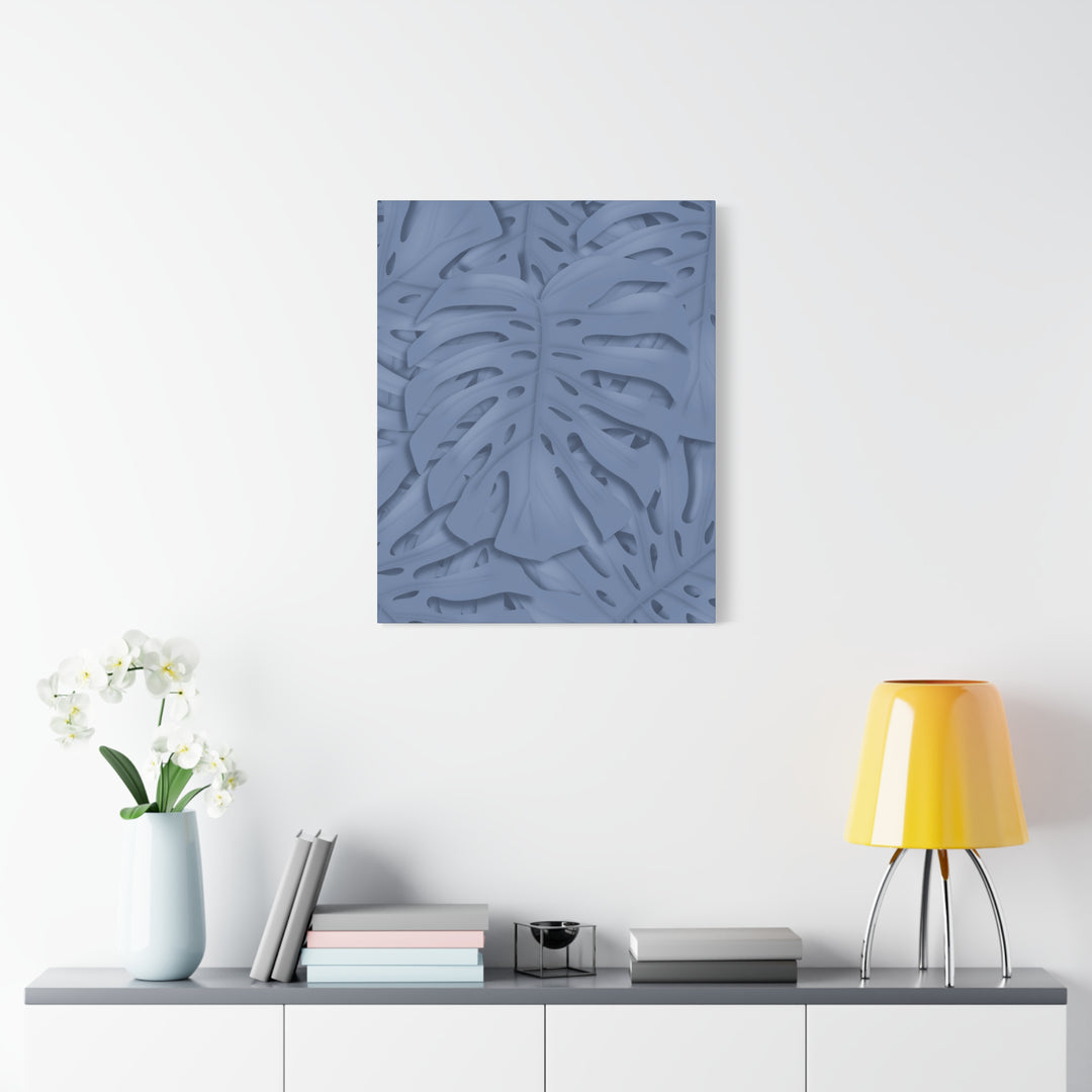 Monstera Canvas Art Blue Tropical Leaf Wall Art on Matte Cotton Canvas Print by The Potted Pixel