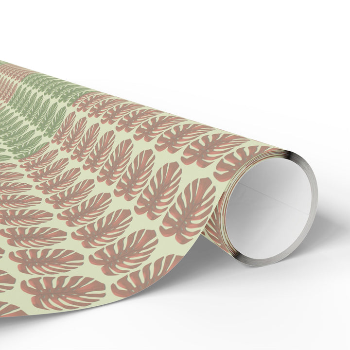 Botanical Monstera Wrapping Paper — Neutral Green & Red Gift Wrap