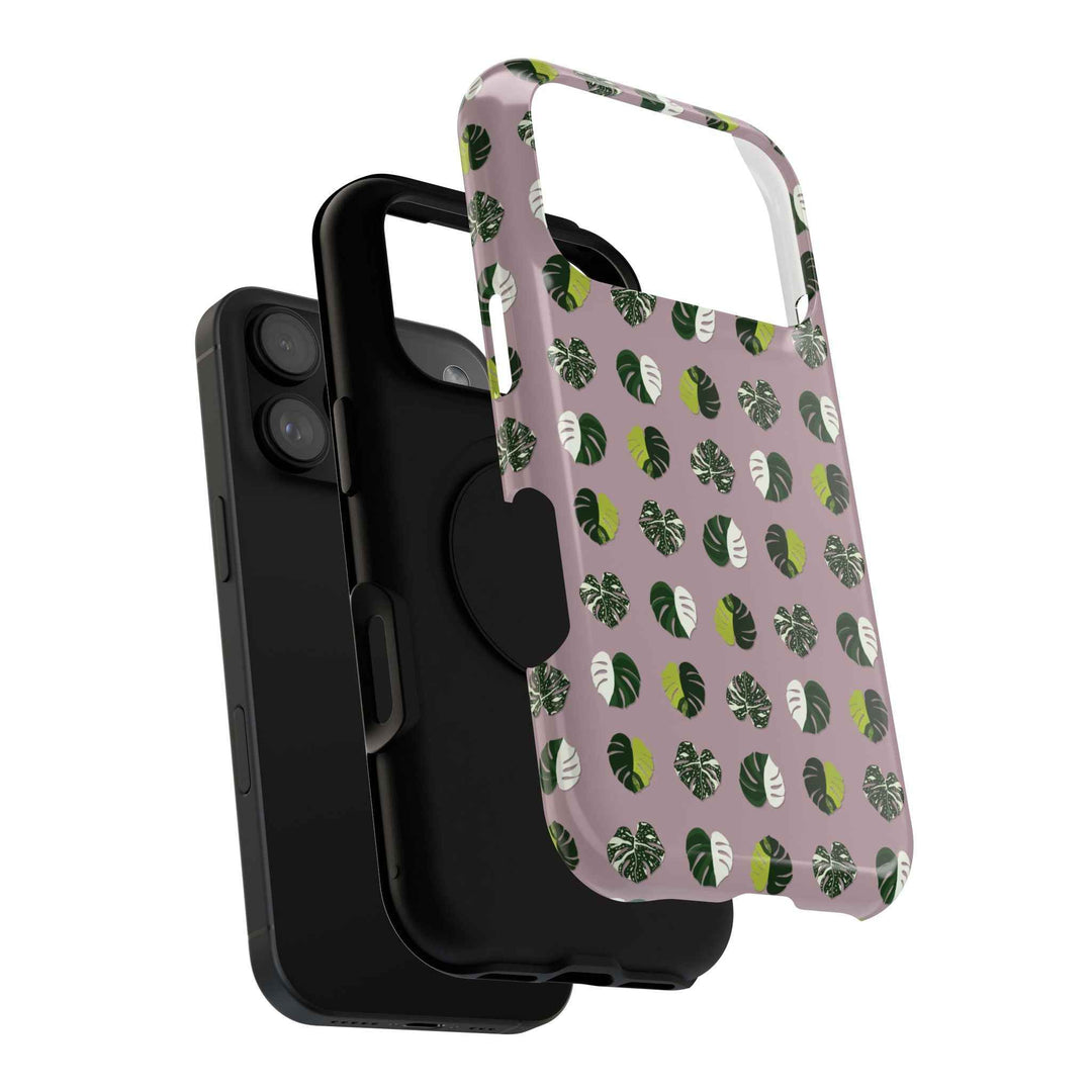 Variegated Monstera Pattern Phone Case – Dual Layer Protective Cover