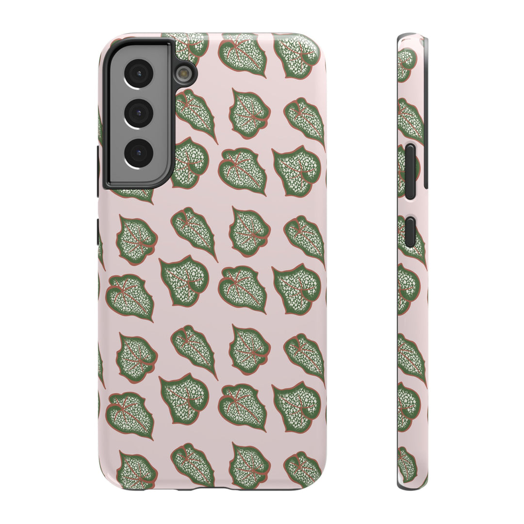 Begonia Pattern Impact Resistant Phone Case Green Botanical Protective Cover For Wireless Charging And iPhone 17 Series