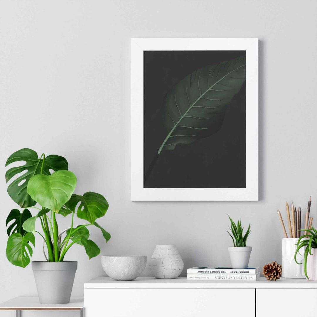 Bird Of Paradise Leaf Framed Poster Vertical Minimal Dark Green Wall Art