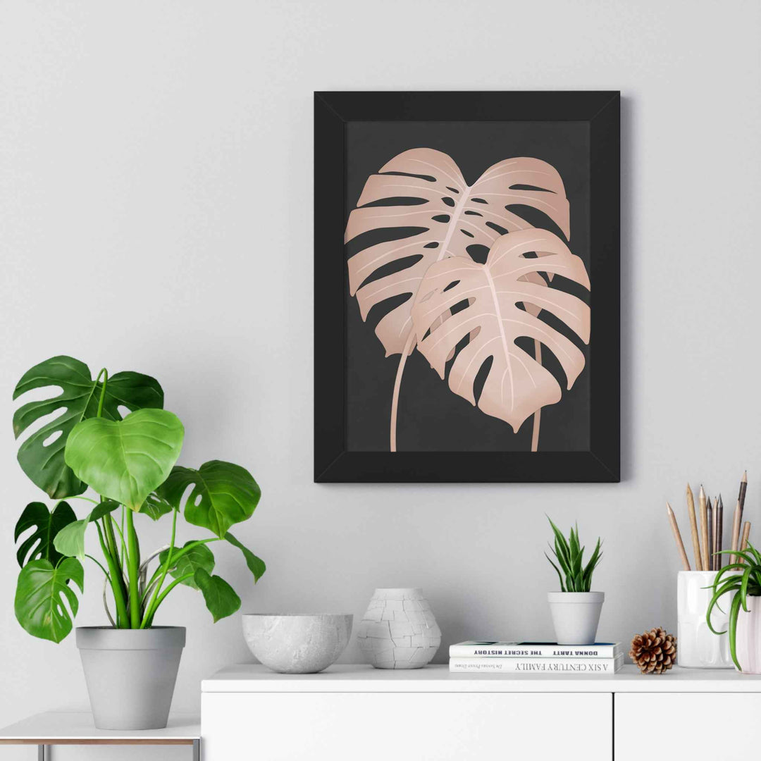 Framed Vertical Poster Soft Pink Monstera Leaf Wall Art