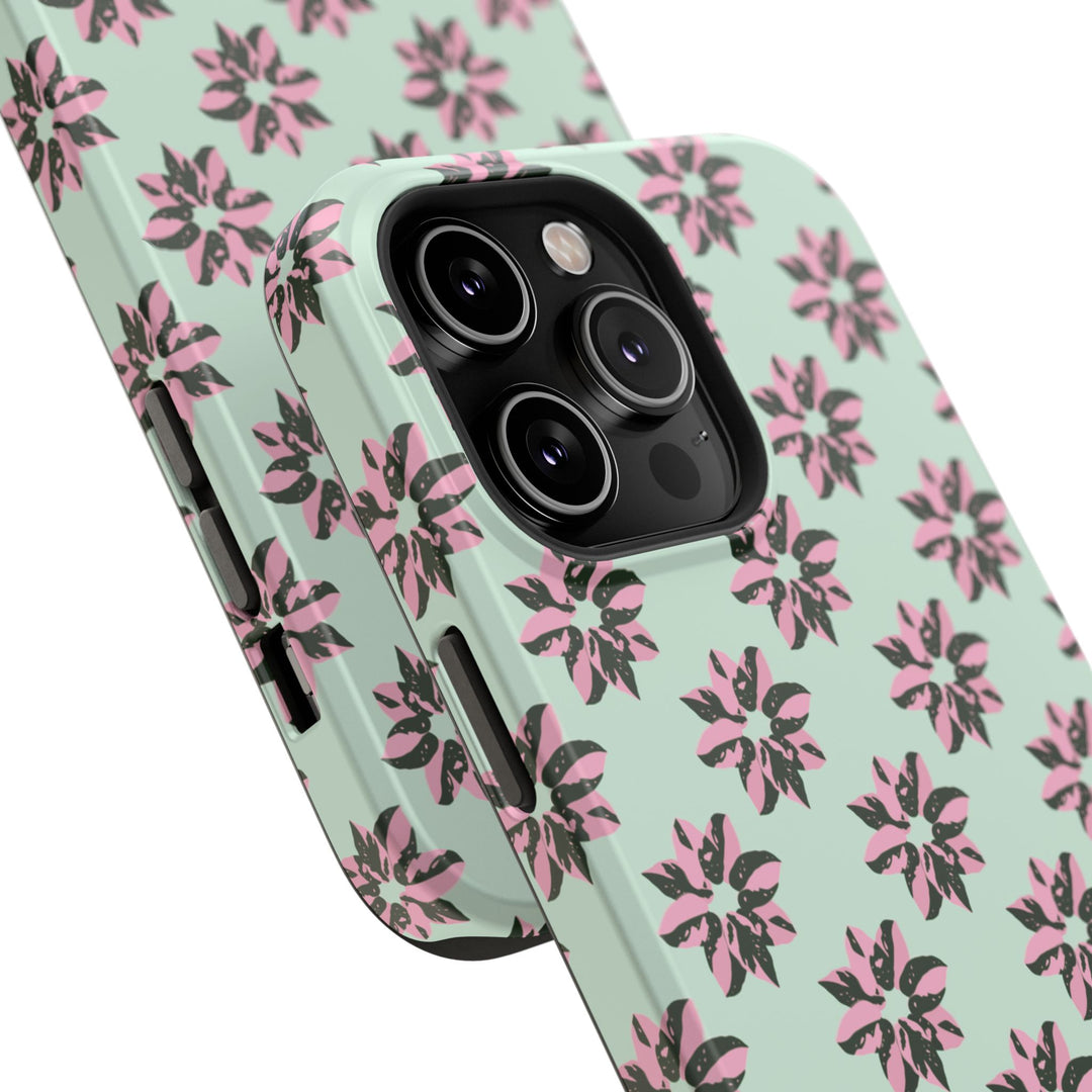 Pink Princess Philodendron Pattern Phone Case – Dual Layer Protective Cover