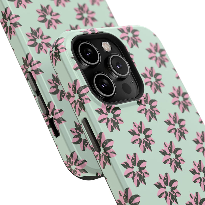 Pink Princess Philodendron Pattern Phone Case – Dual Layer Protective Cover