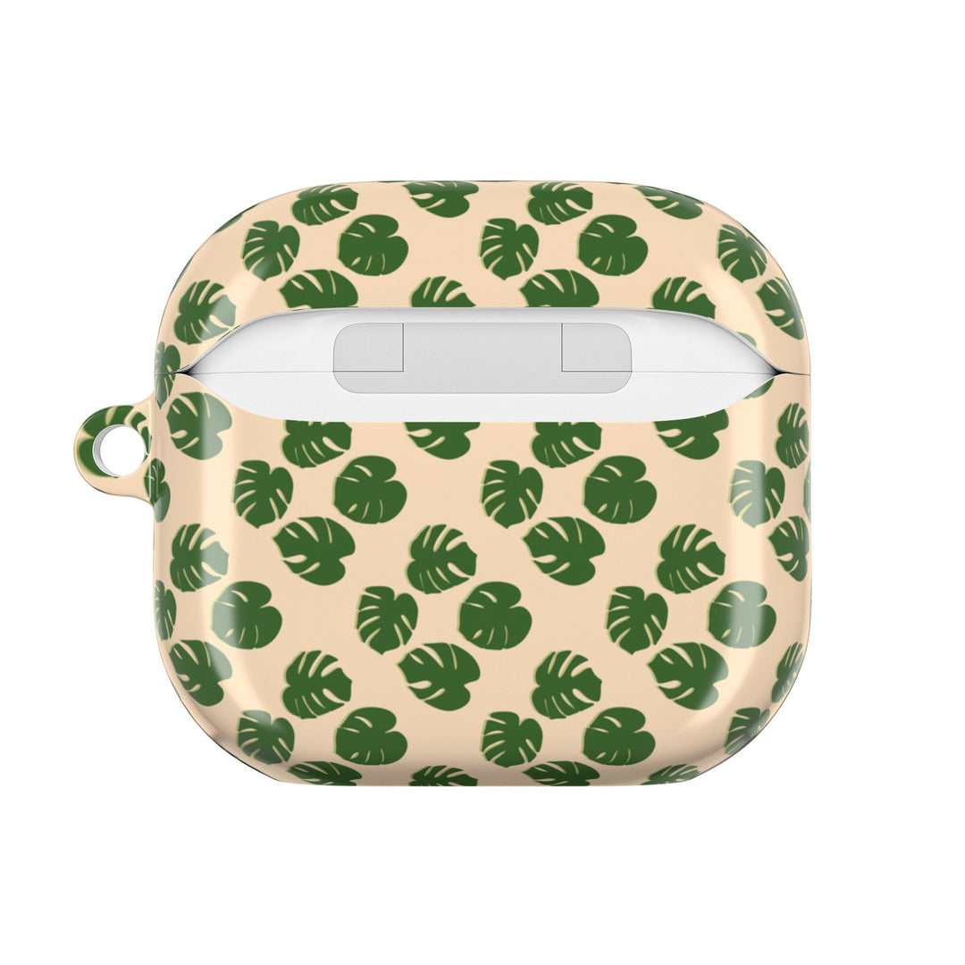 Monstera Leaf Pattern AirPod Case With Glossy Polycarbonate Shell For Wireless Charging