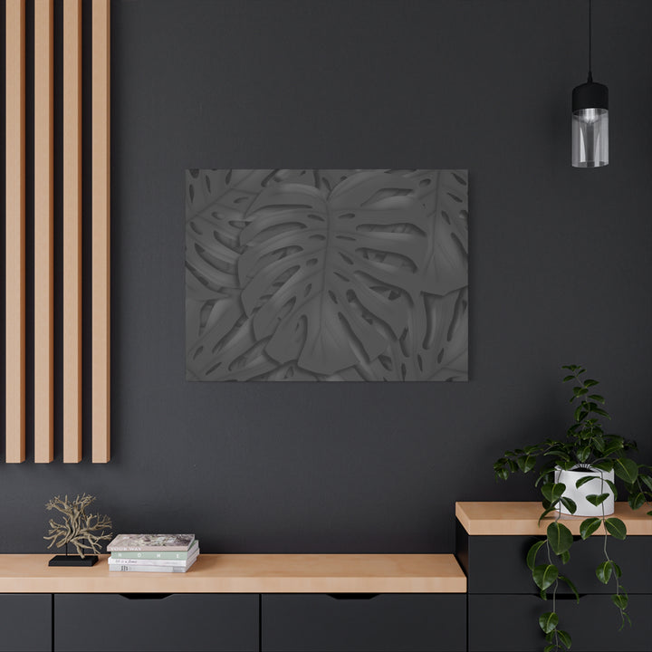 Charcoal Monstera Canvas Wall Art Matte Stretched 1.25 Inch Thick Plant Leaf Decor