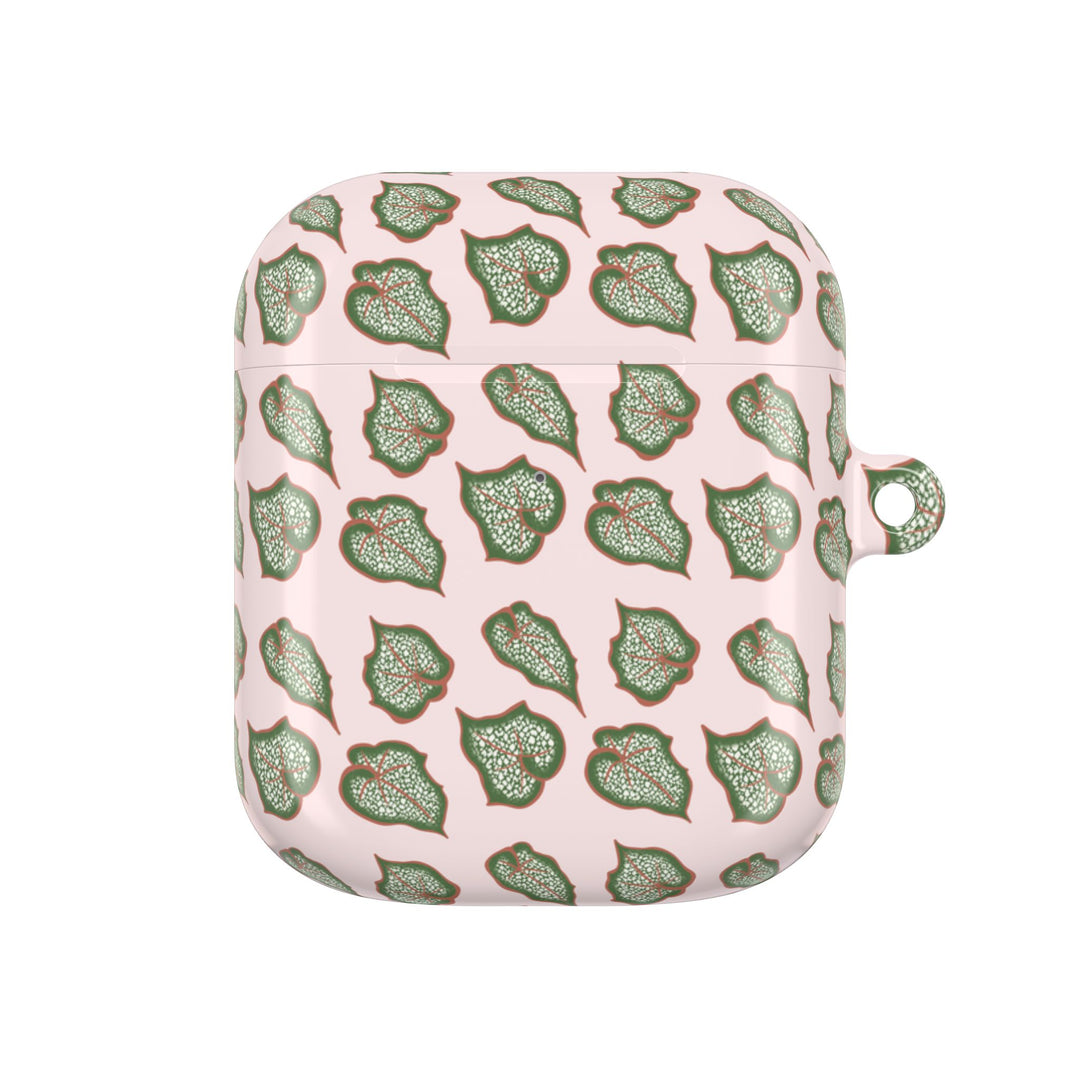 Begonia Pattern AirPod Case With Glossy Plant Design Wireless Charging Compatible Lightweight Polycarbonate Shell