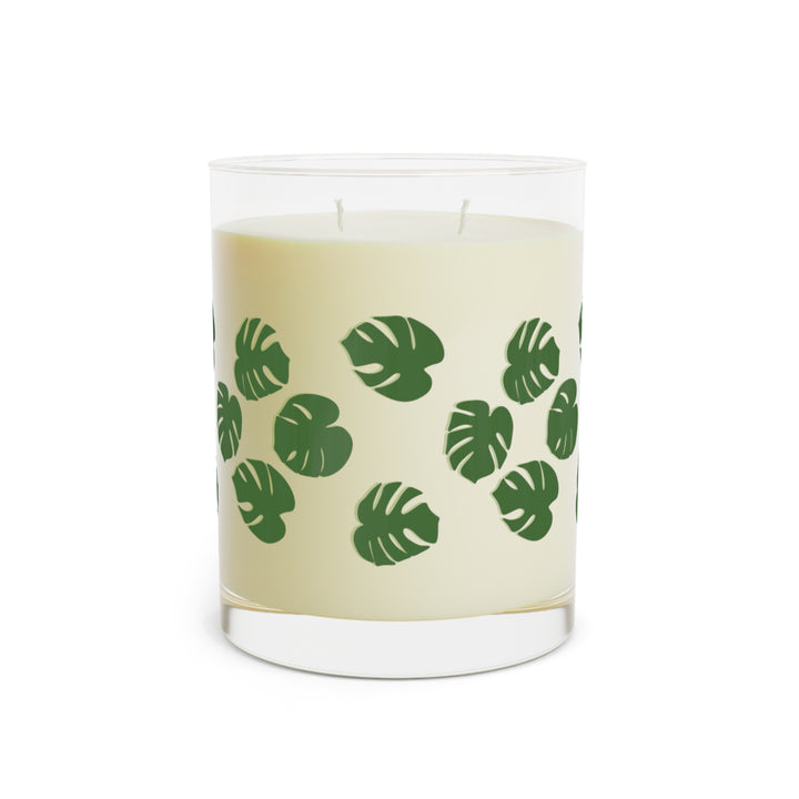Monstera Pattern 11oz Scented Candle In Glass Jar With White Tea Fig Minted Lavender Sage Or Ocean Mist Moss