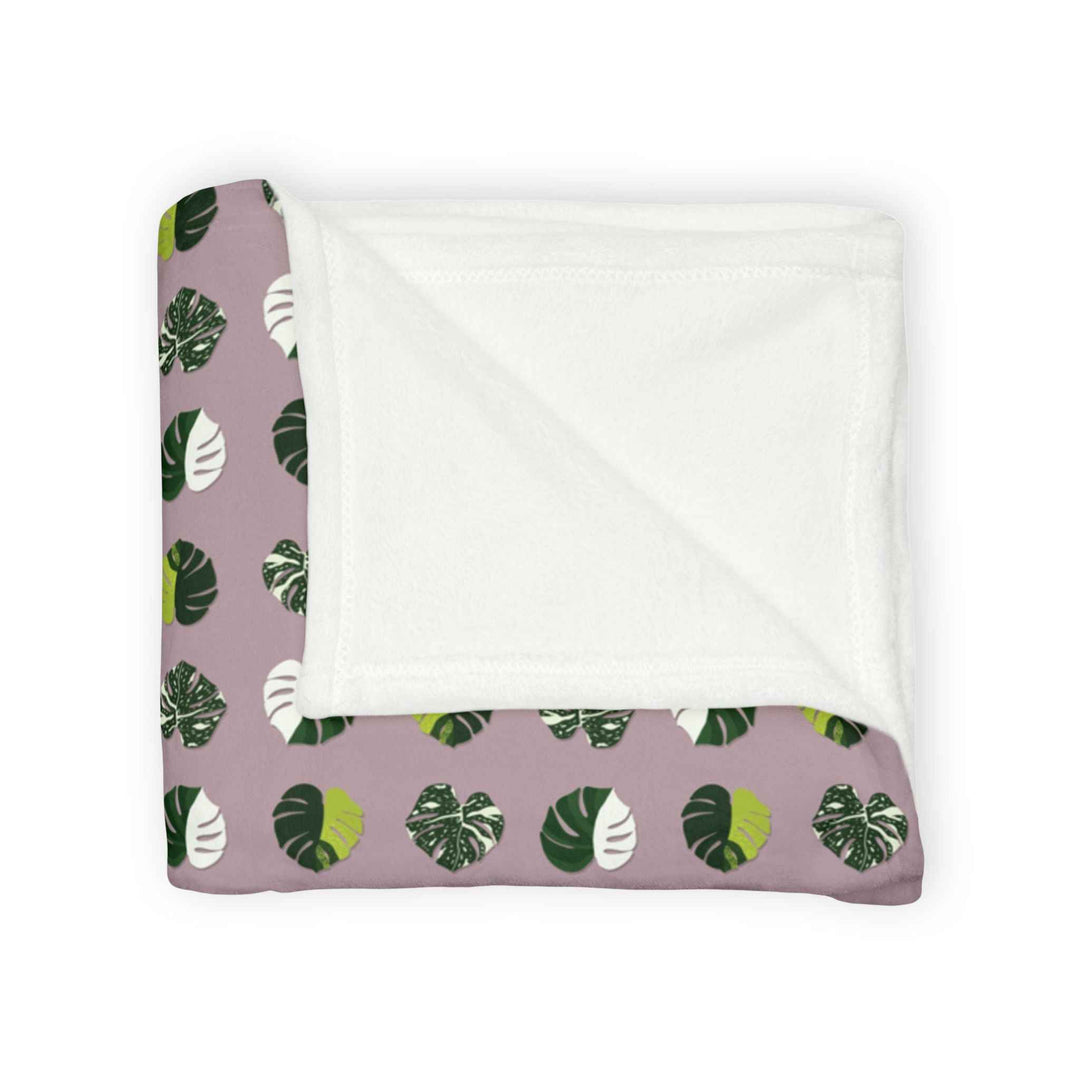 Variegated Monstera Pattern Cozy Fleece Throw Blanket