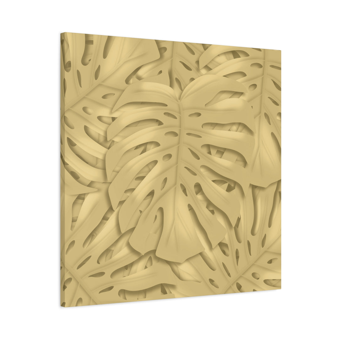 Golden Monstera Canvas Wall Art Matte Stretched 1.25 Inch Cotton Canvas Botanical Print For Living Rooms