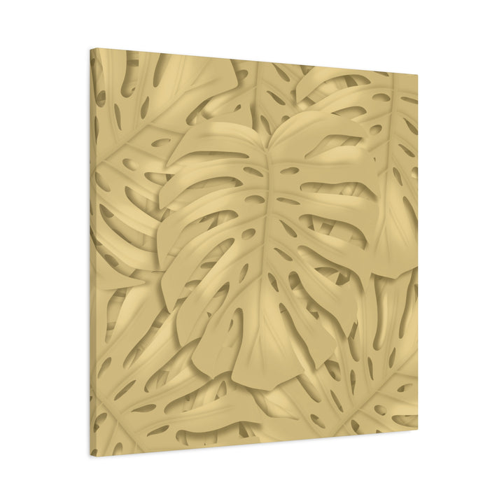 Golden Monstera Canvas Wall Art Matte Stretched 1.25 Inch Cotton Canvas Botanical Print For Living Rooms
