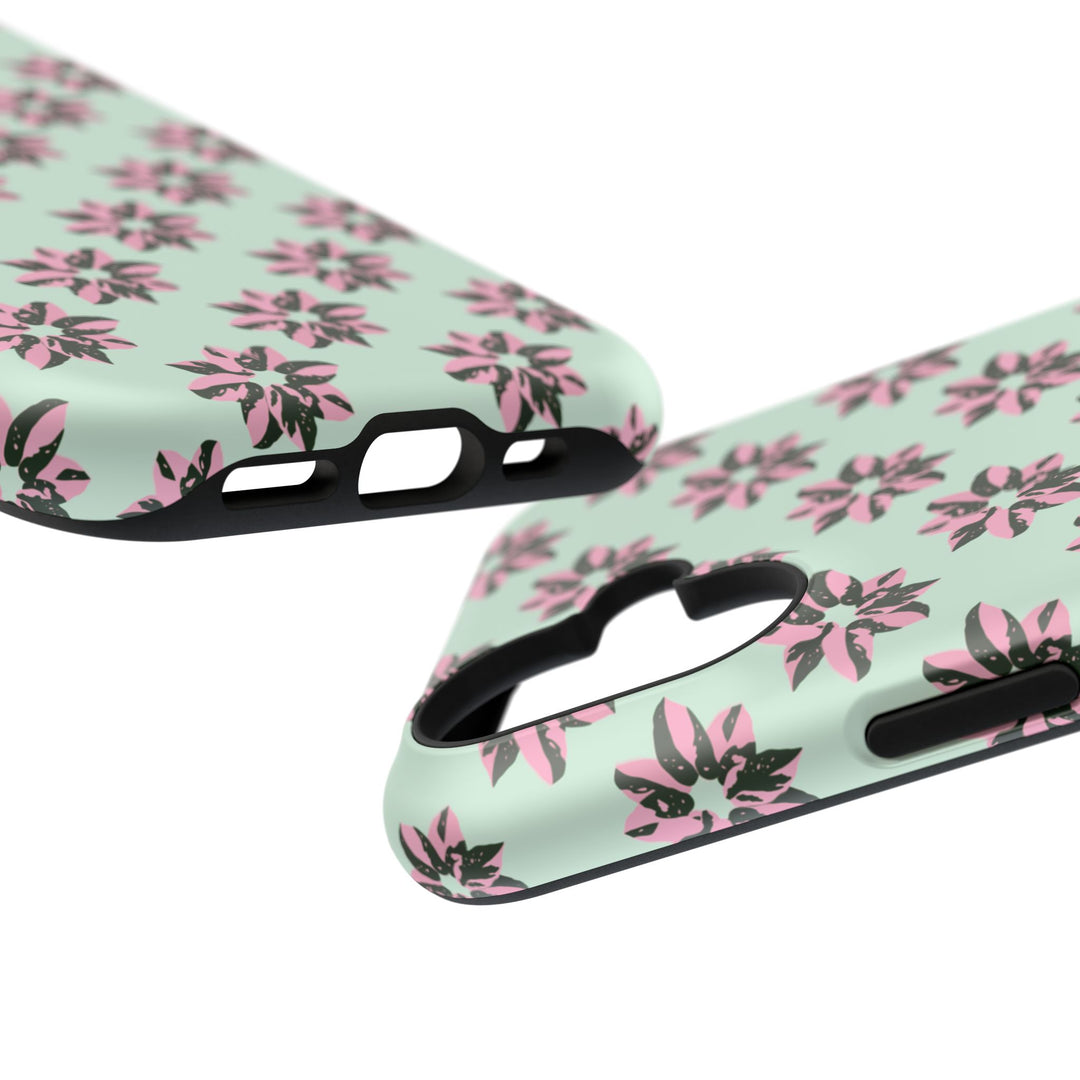 Pink Princess Philodendron Pattern Phone Case – Dual Layer Protective Cover