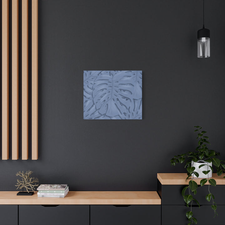 Monstera Canvas Art Blue Tropical Leaf Wall Art on Matte Cotton Canvas Print by The Potted Pixel