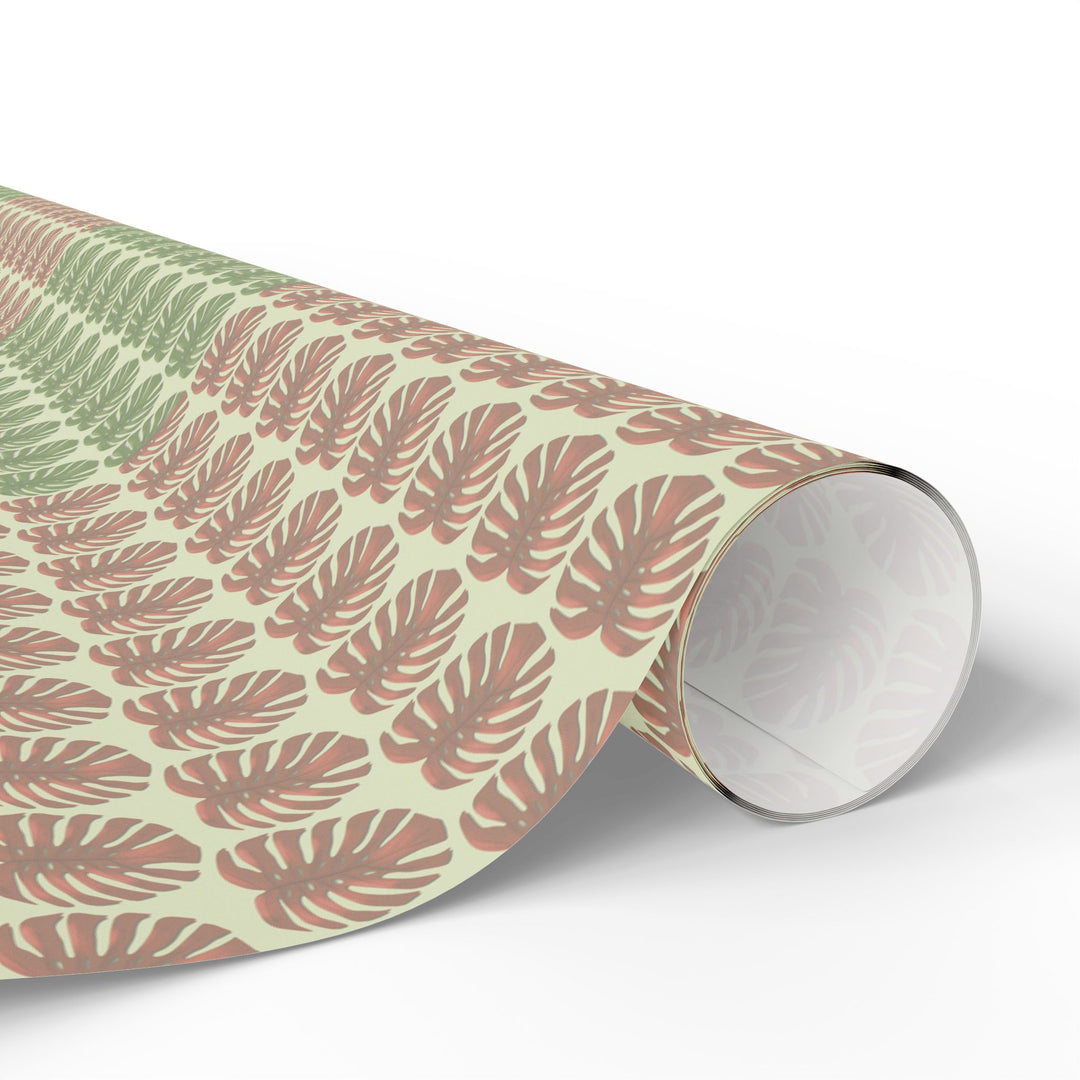 Botanical Monstera Wrapping Paper — Neutral Green & Red Gift Wrap