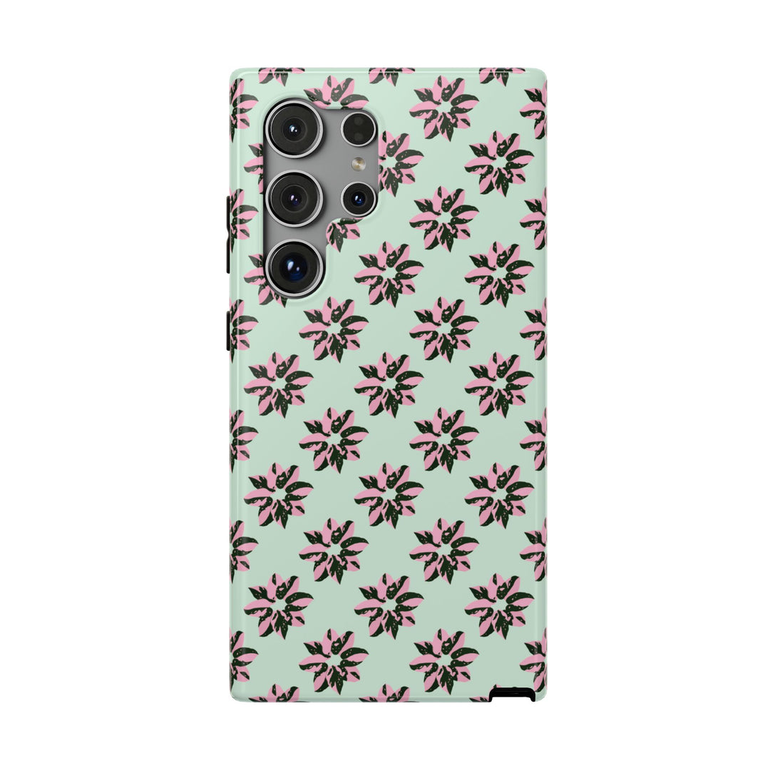Pink Princess Philodendron Pattern Phone Case – Dual Layer Protective Cover