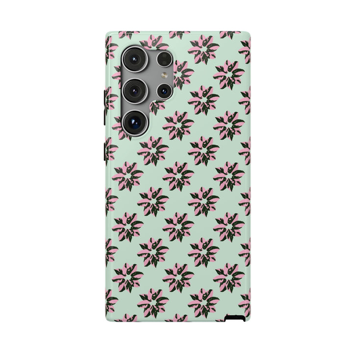 Pink Princess Philodendron Pattern Phone Case – Dual Layer Protective Cover