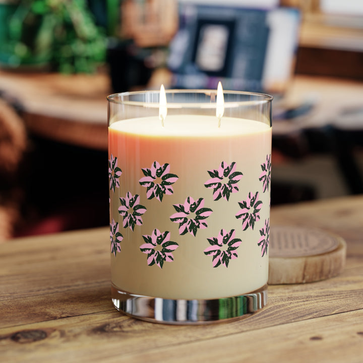 Pink Princess Philodendron Pattern Soy Candle 11 oz – Three Scent Options by Printify