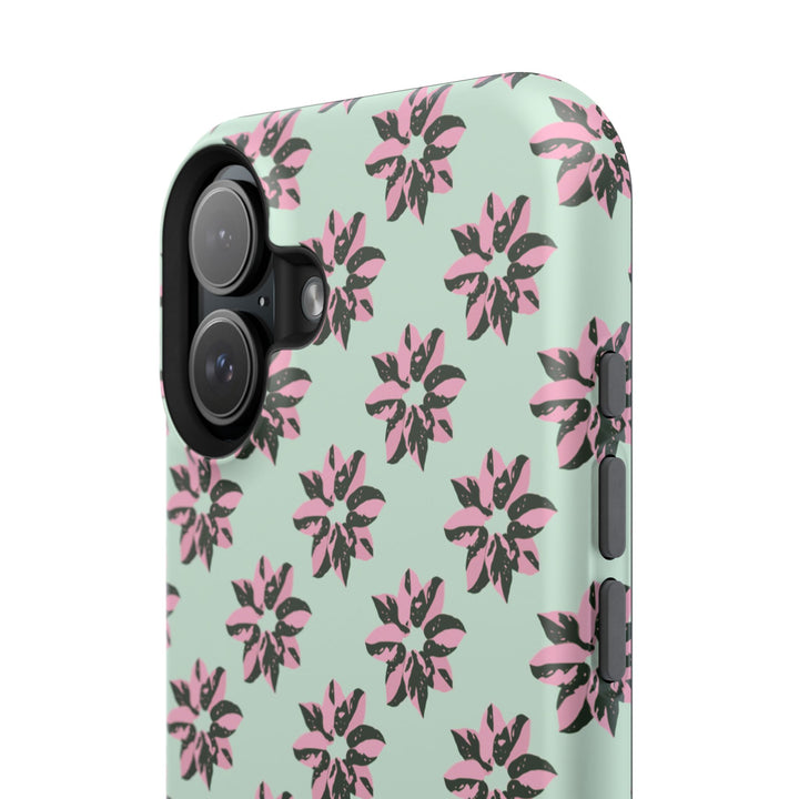 Pink Princess Philodendron Pattern Phone Case – Dual Layer Protective Cover