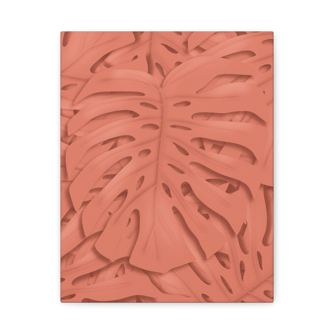 Coral Monstera Canvas Wall Art Matte Stretched 1.25 Inch Modern Botanical Print For Living Rooms