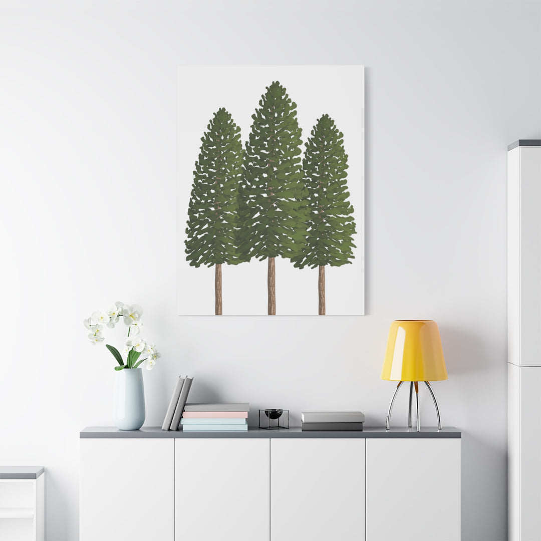 Three Ponderosa Pine Canvas Wall Art Matte Stretched Print Minimalist Forest Landscape Decor