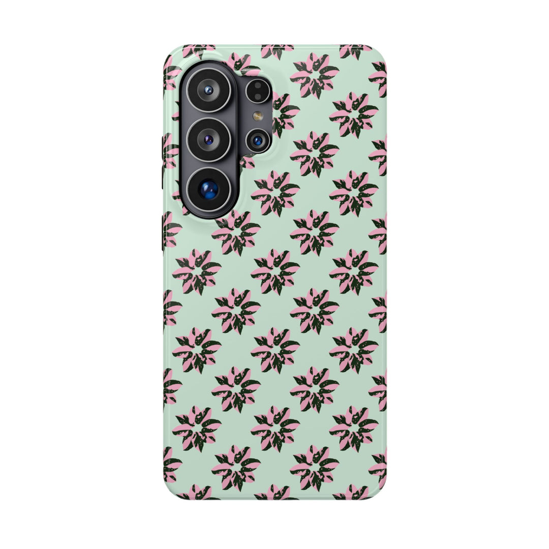Pink Princess Philodendron Pattern Phone Case – Dual Layer Protective Cover