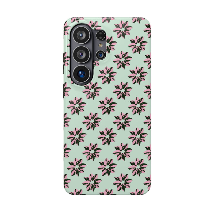 Pink Princess Philodendron Pattern Phone Case – Dual Layer Protective Cover