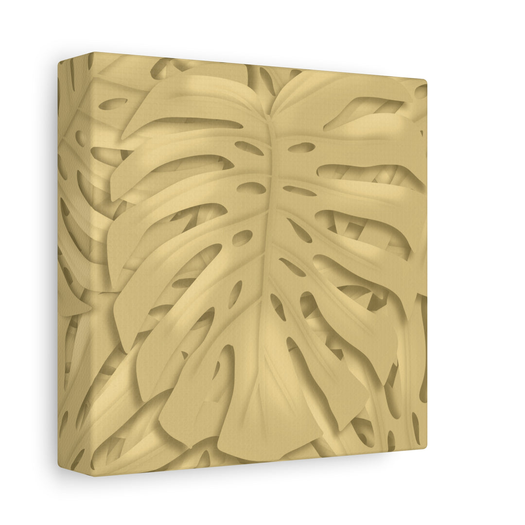 Golden Monstera Canvas Wall Art Matte Stretched 1.25 Inch Cotton Canvas Botanical Print For Living Rooms