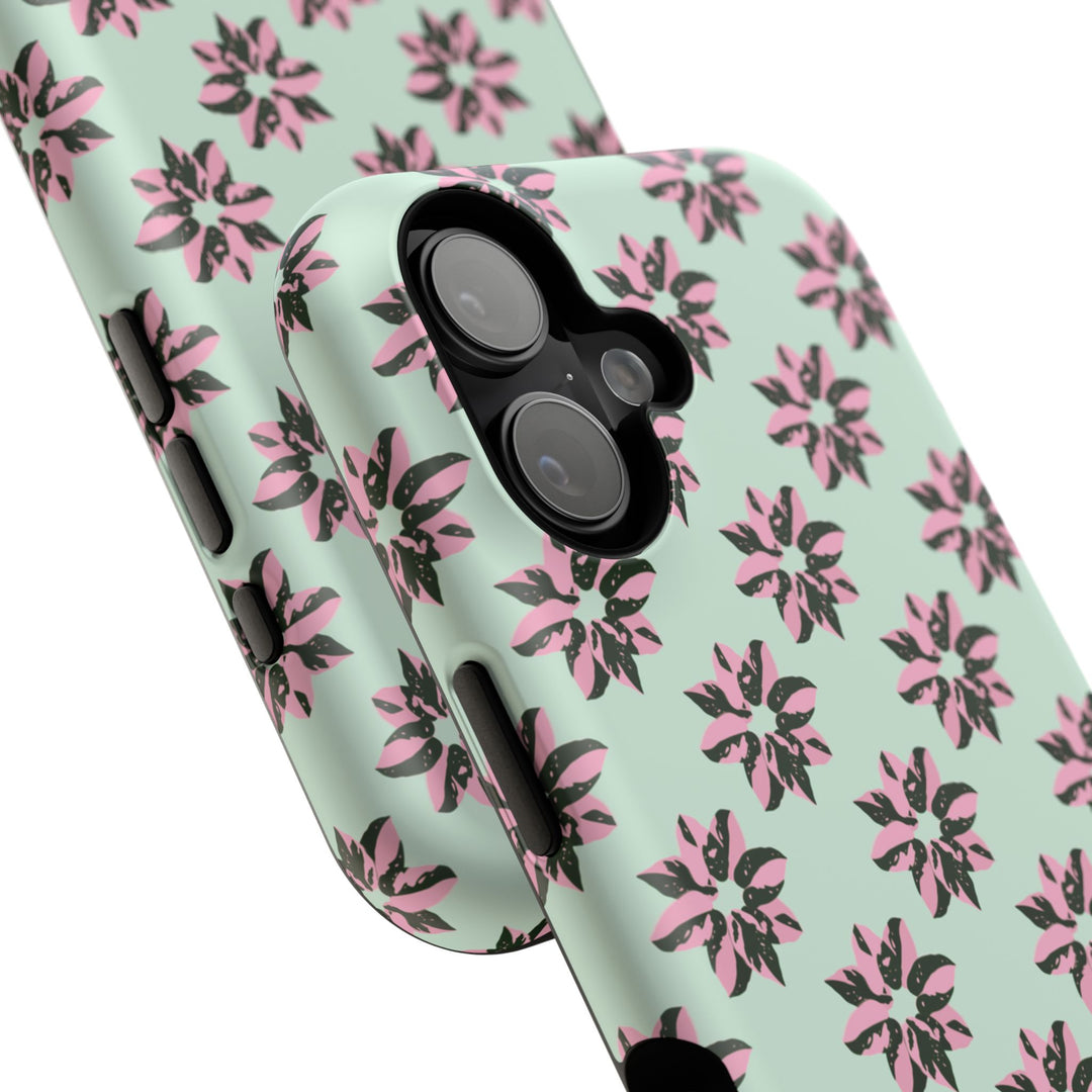 Pink Princess Philodendron Pattern Phone Case – Dual Layer Protective Cover