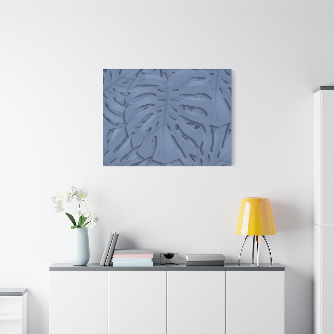 Monstera Canvas Art Blue Tropical Leaf Wall Art on Matte Cotton Canvas Print by The Potted Pixel