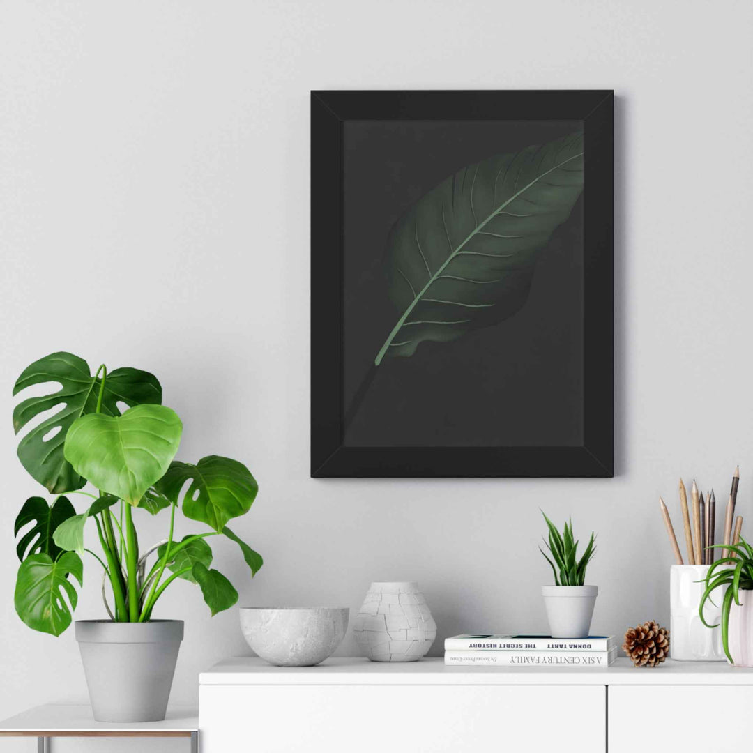 Bird Of Paradise Leaf Framed Poster Vertical Minimal Dark Green Wall Art