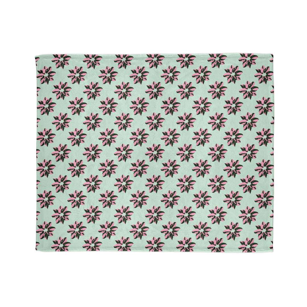 Pink Princess Philodendron Pattern Cozy Fleece Throw Blanket by Printify