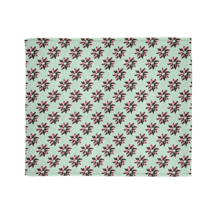 Pink Princess Philodendron Pattern Cozy Fleece Throw Blanket by Printify