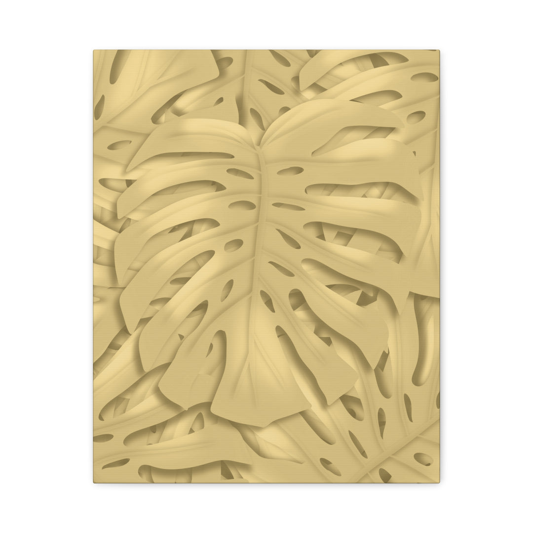 Golden Monstera Canvas Wall Art Matte Stretched 1.25 Inch Cotton Canvas Botanical Print For Living Rooms