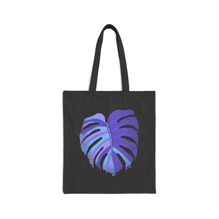 Purple Monstera Leaf Print Cotton Tote Bag With Large Handles Eco Friendly Reusable Canvas Tote