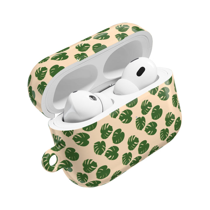 Monstera Leaf Pattern AirPod Case With Glossy Polycarbonate Shell For Wireless Charging