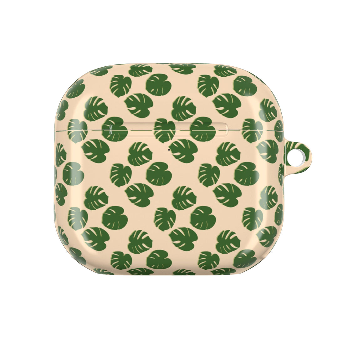 Monstera Leaf Pattern AirPod Case With Glossy Polycarbonate Shell For Wireless Charging