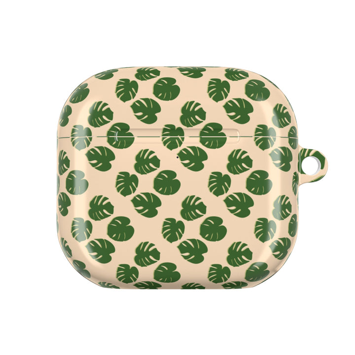 Monstera Leaf Pattern AirPod Case With Glossy Polycarbonate Shell For Wireless Charging