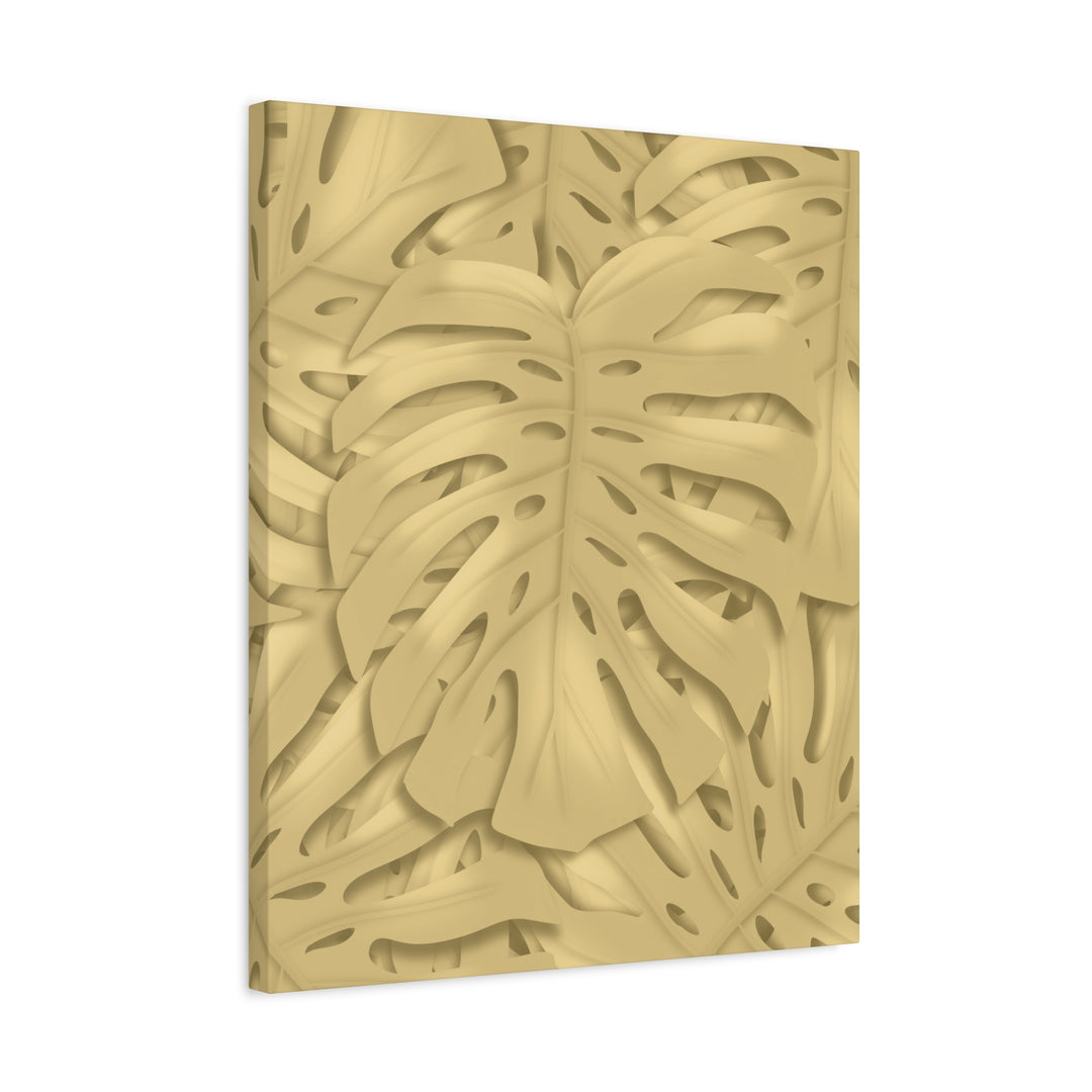 Golden Monstera Canvas Wall Art Matte Stretched 1.25 Inch Cotton Canvas Botanical Print For Living Rooms