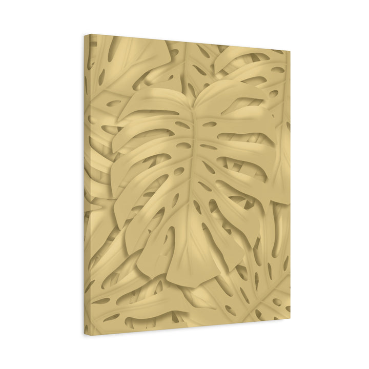 Golden Monstera Canvas Wall Art Matte Stretched 1.25 Inch Cotton Canvas Botanical Print For Living Rooms
