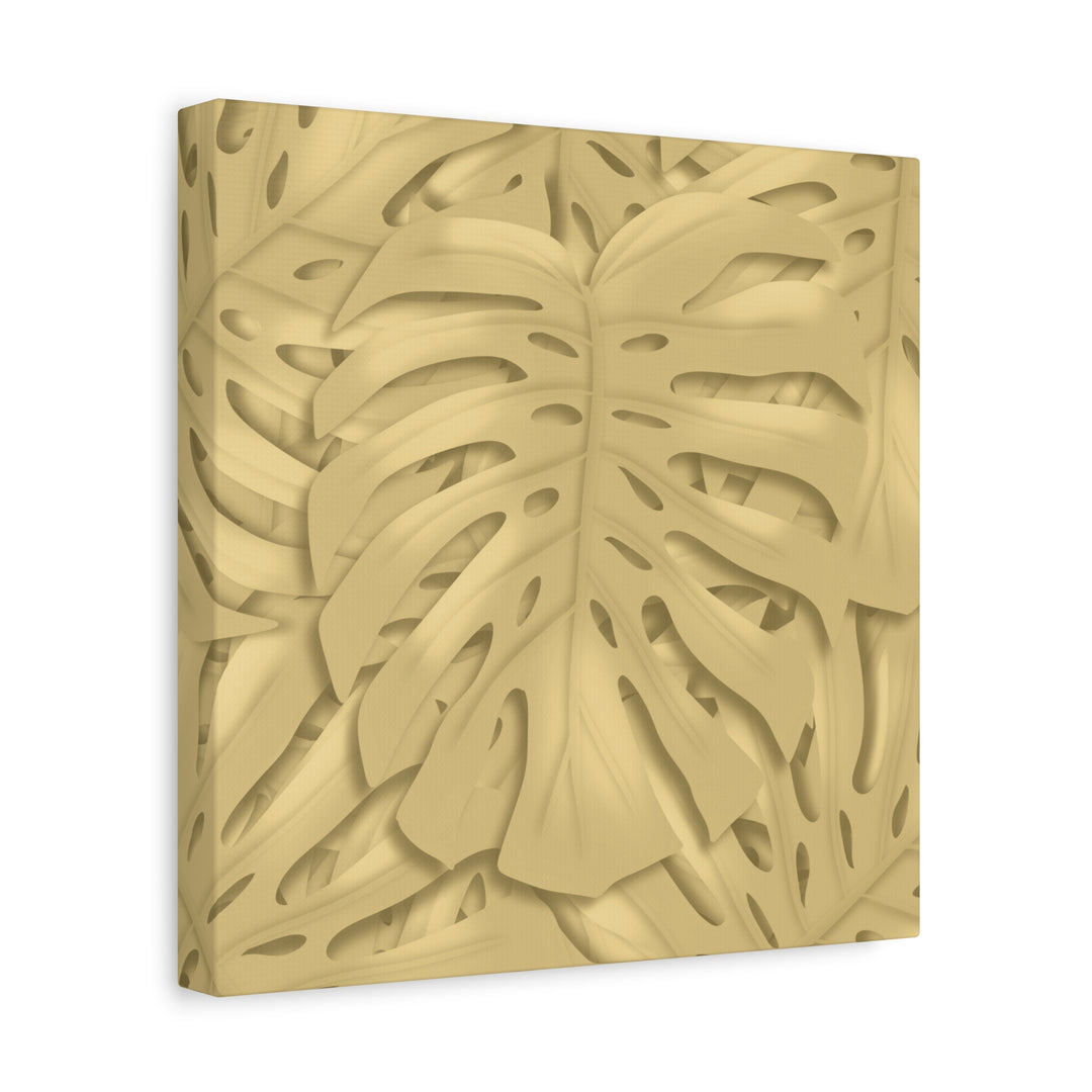 Golden Monstera Canvas Wall Art Matte Stretched 1.25 Inch Cotton Canvas Botanical Print For Living Rooms