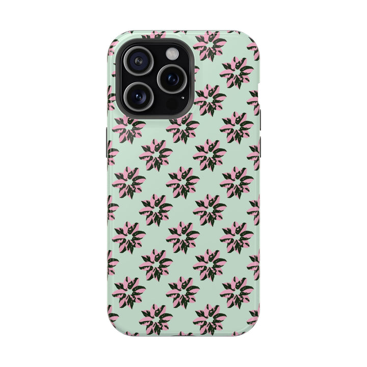 Pink Princess Philodendron Pattern Phone Case – Dual Layer Protective Cover by Printify